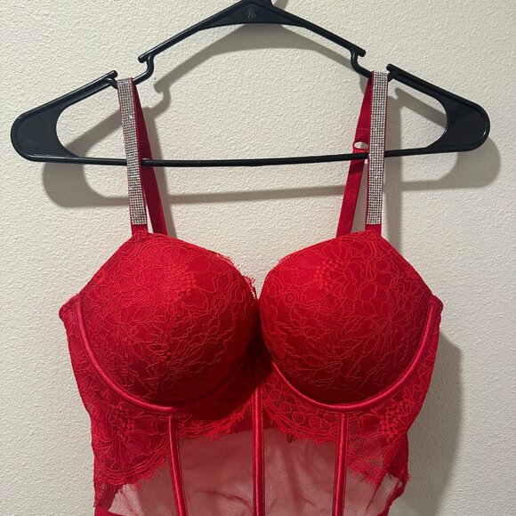 🎀Victoria’s Secret Shine Strap Push-Up Corset Bustier Top - Red - Picture 2 of 5